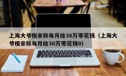 上海大爷相亲称每月给30万零花钱（上海大爷相亲称每月给30万零花钱0）